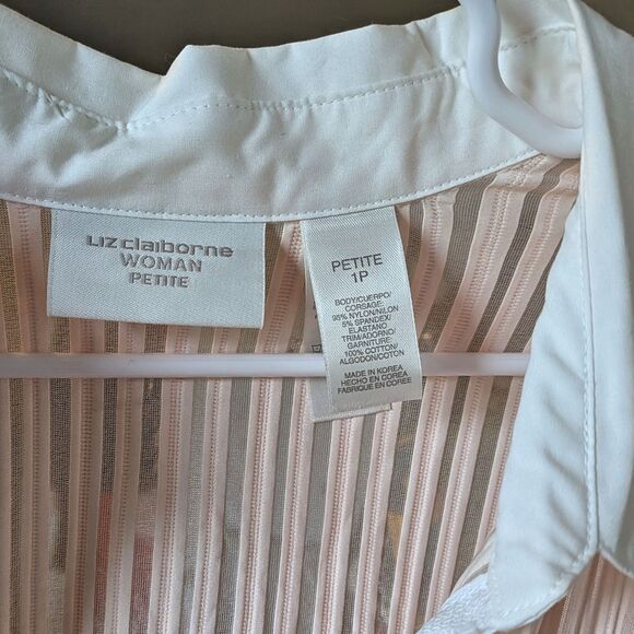 Vintage Y2K Liz Claiborne Blouse Zip Front Pink Striped Mesh Plus Size 1X Petite - Picture 8 of 11